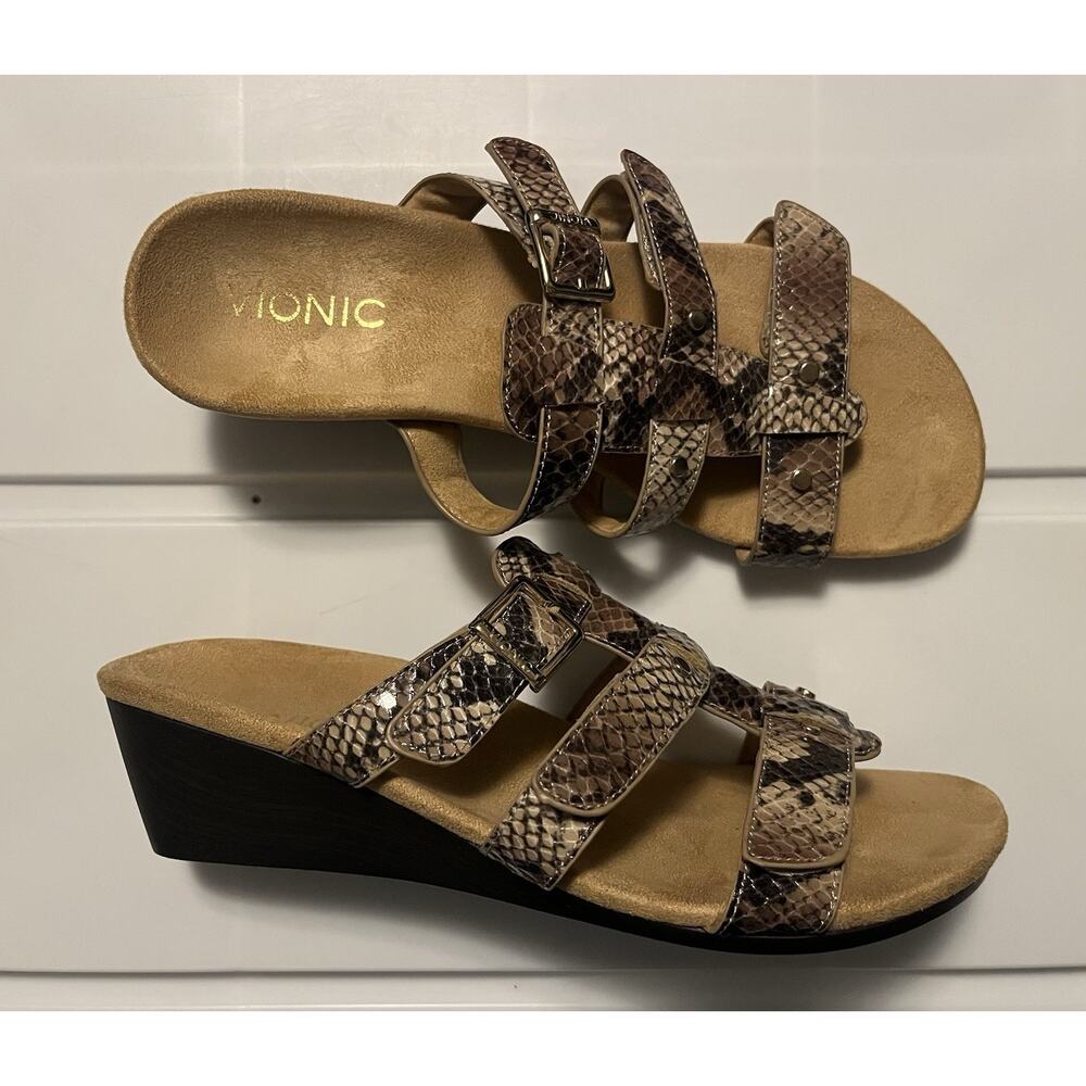 Vionic 381 Radia Women's Snakeskin Wedge Sandal Size 8 TVW4720 Casual Slip On